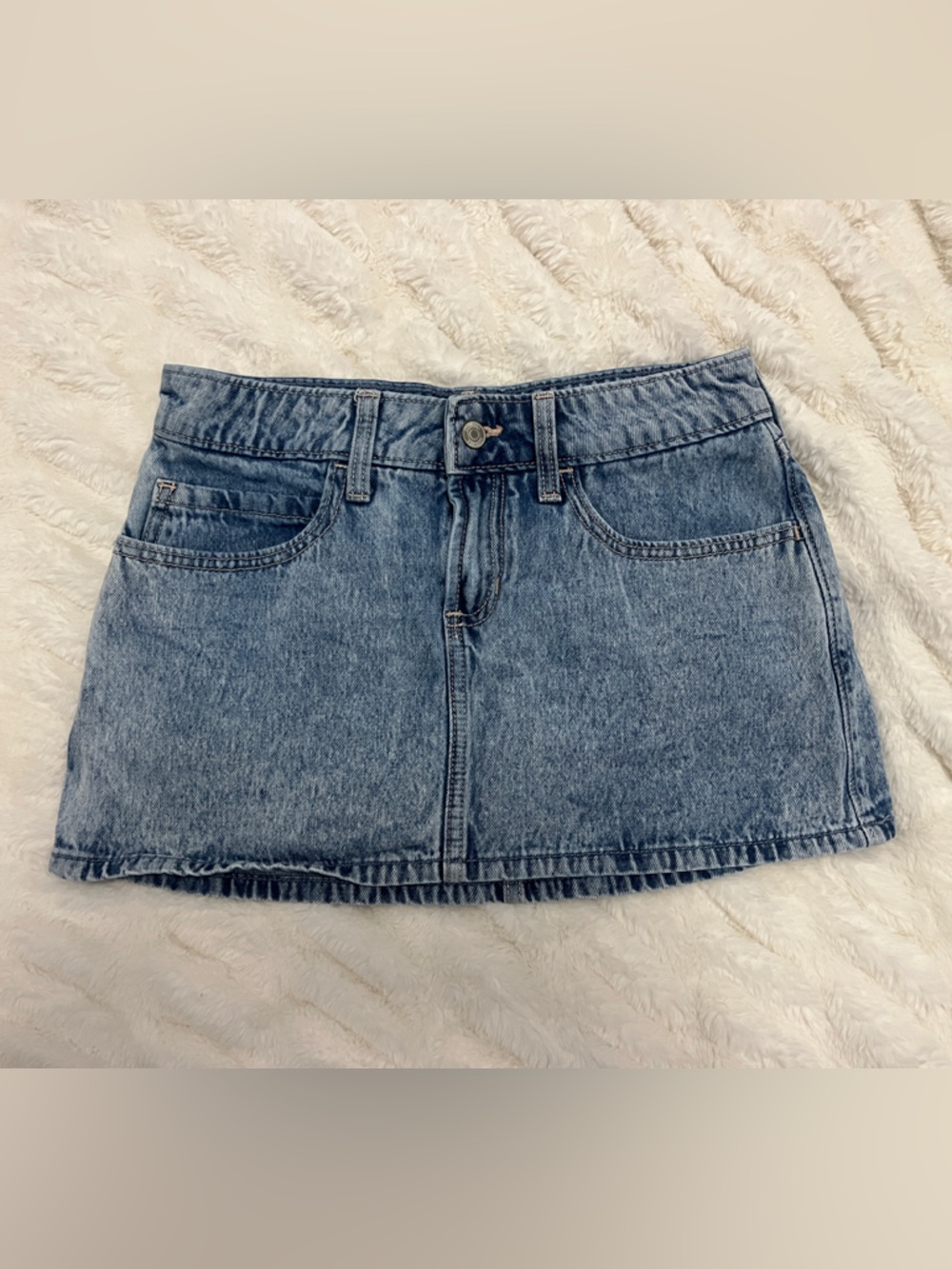 Hollister Light Blue Denim Mini Skirt with Bow Pockets
